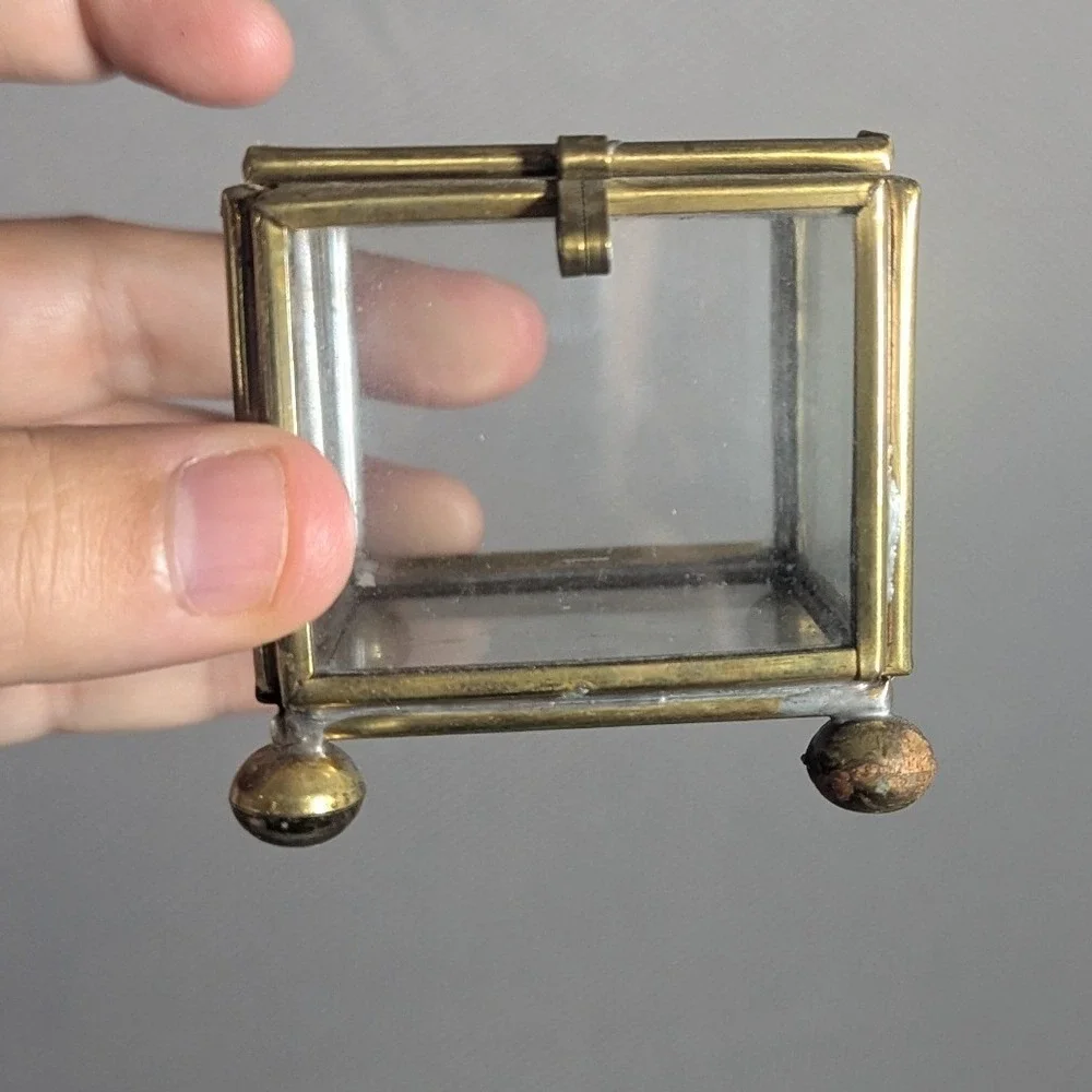Vintage Brass and Clear Glass Jewelry Trinket Casket Box Set of 2 Footed